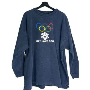 Tompkins Avenue Salt Lake 2002 Winter Olympics Waffle Thermal Navy 4X USA Vtg